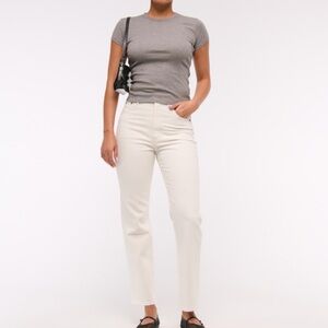 Abercrombie & Fitch Cream Ultra High Rise Ankle Straight Denim